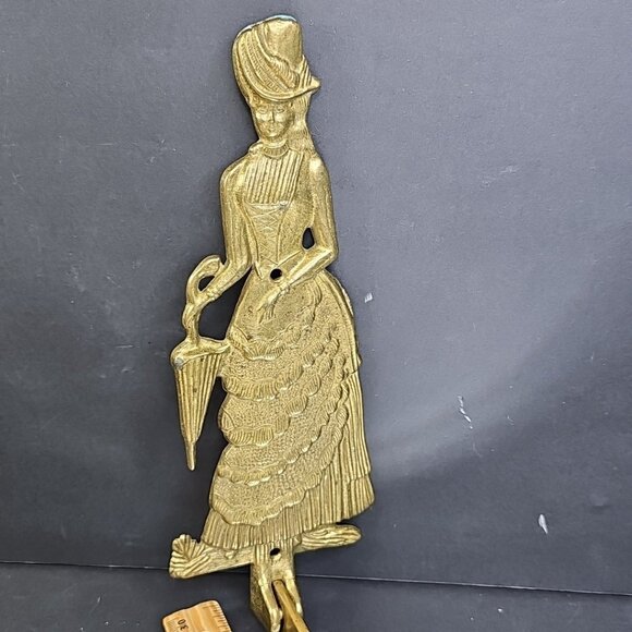 Vintage Solid Brass Woman Decorative Retractable Wall Clothes Hanger - Picture 2 of 11
